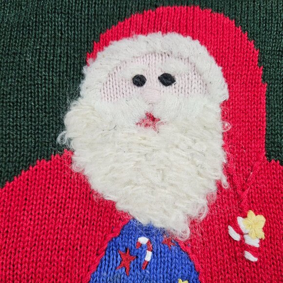 Vtg Quacker Factory Sweater Womens 1X Green Christmas So Many Cookies Santa - Picture 3 of 9